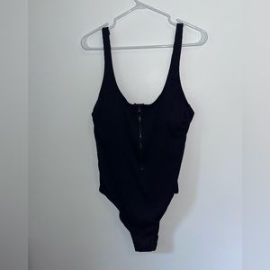 Black textured one piece swimsuit